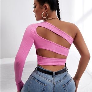 one shoulder long sleeve top